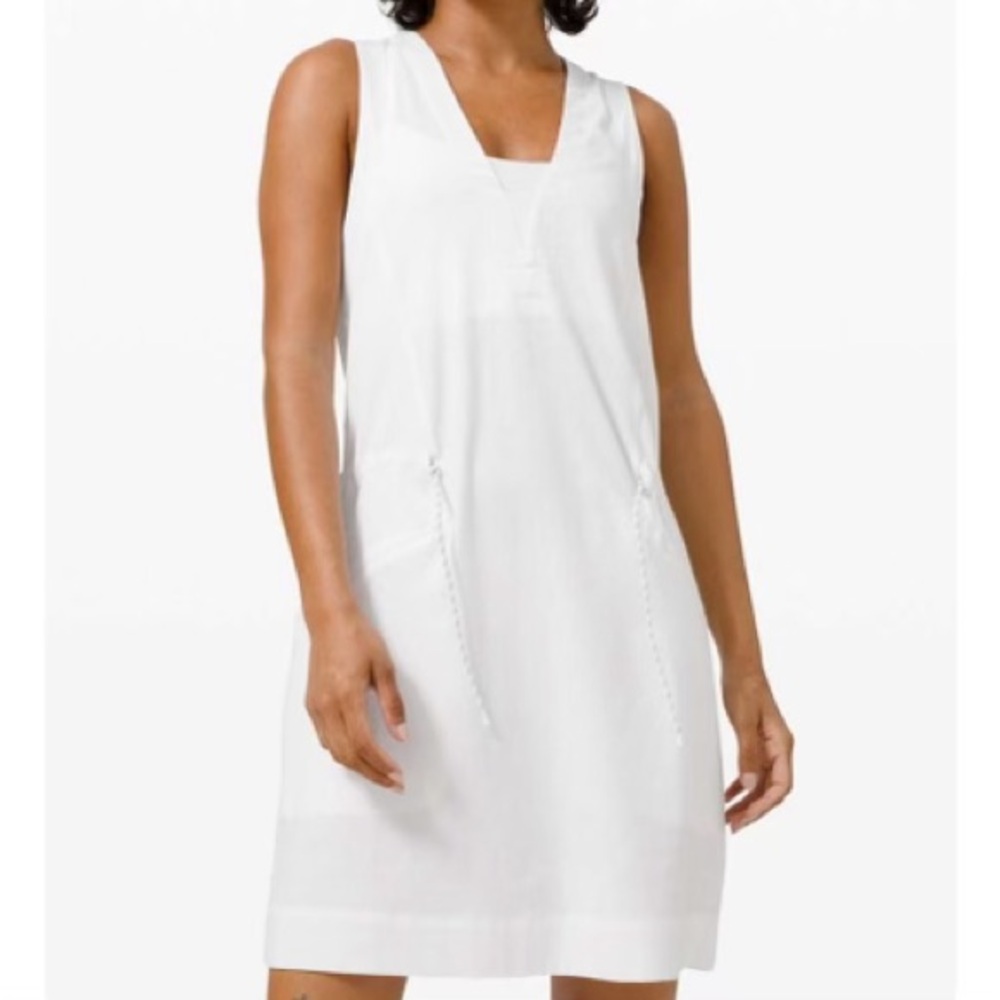 lululemon athletica White Sleeveless V-Neck Drawstring Dress